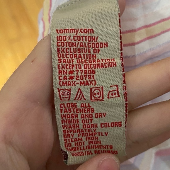 TOMMY HILFIGER PINK‎ YELLOW PURPLE AND WHITE STRIPES BUTTON-UP SHIRT SIZE MEDIUM - Picture 6 of 6